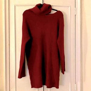 NWOT Rib Knit Burgundy Sweater Dress with Cold Shoulder, sexy and sophisticated